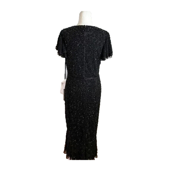 NWT Mac‎ Duggal 10771 Hand Beaded Flounce Sleeve Midi Dress Black - Picture 6 of 9